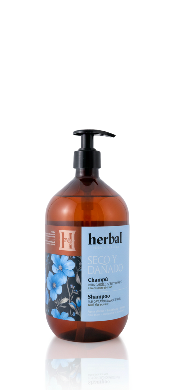 Champú para cabello seco y dañado con extracto de lino