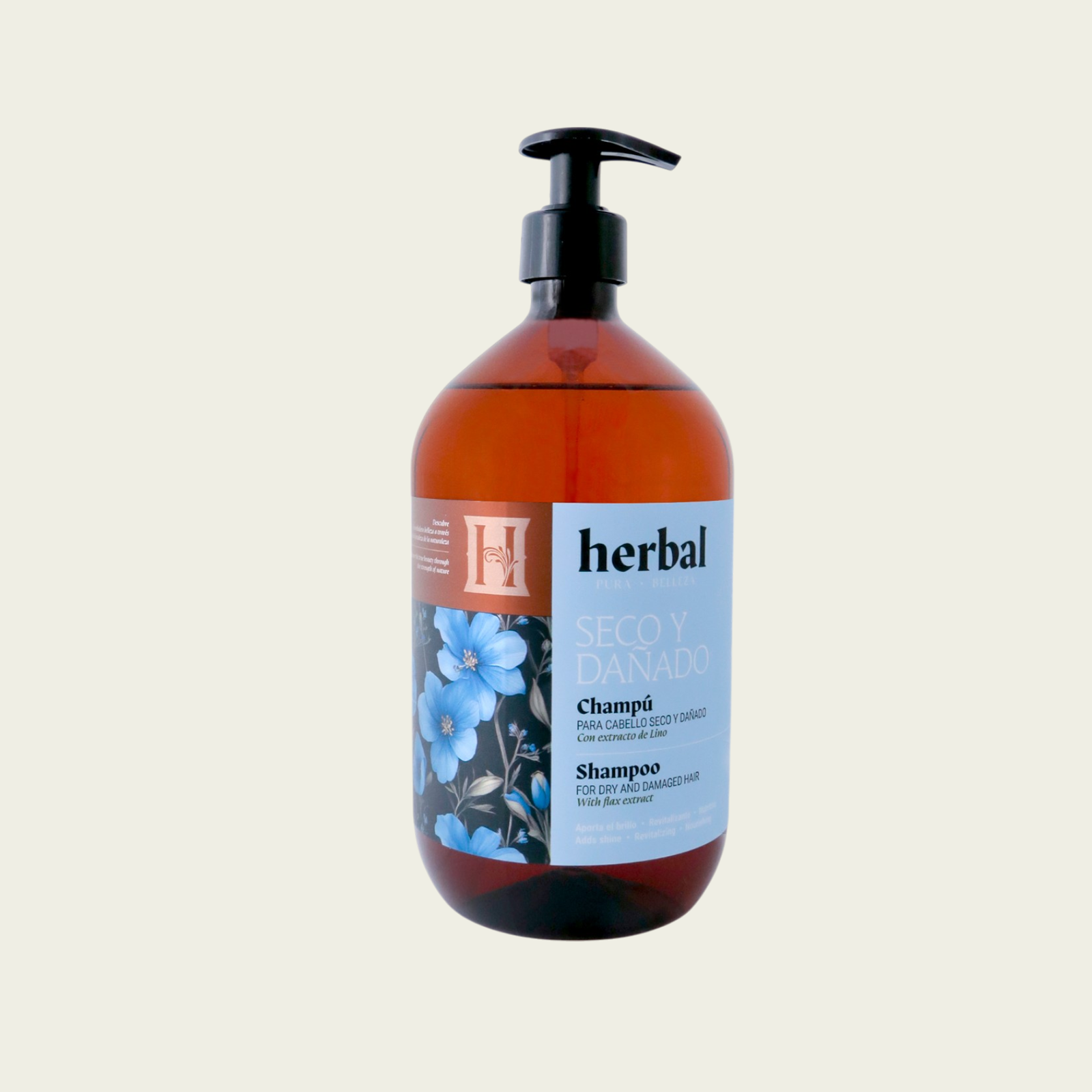 Champú para cabello seco y dañado con extracto de lino
