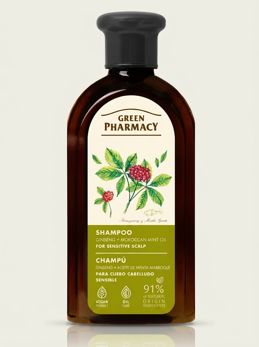 Champú con GINSENG y ACEITE DE MENTA  MARROQUÍ para cuero cabelludo sensible